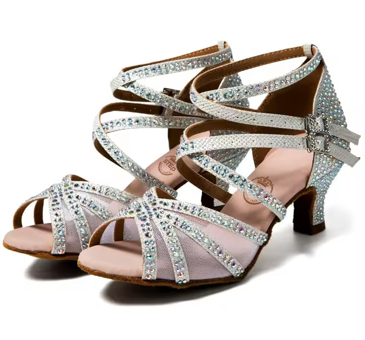 Buty do tańca buty ślubne cyrkonie biały 5 cm obcas - obrazek 2