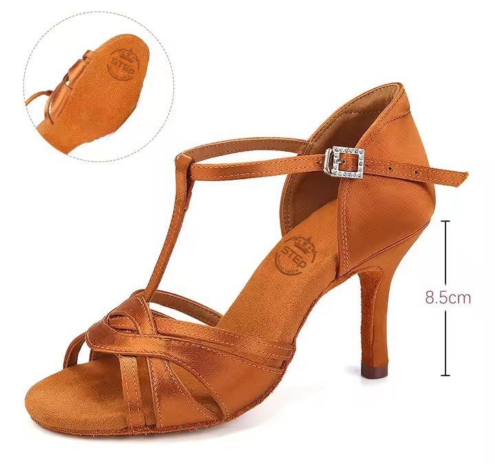 Buty do tańca damskie miedziane 8.5 obcas plecione - obrazek 3