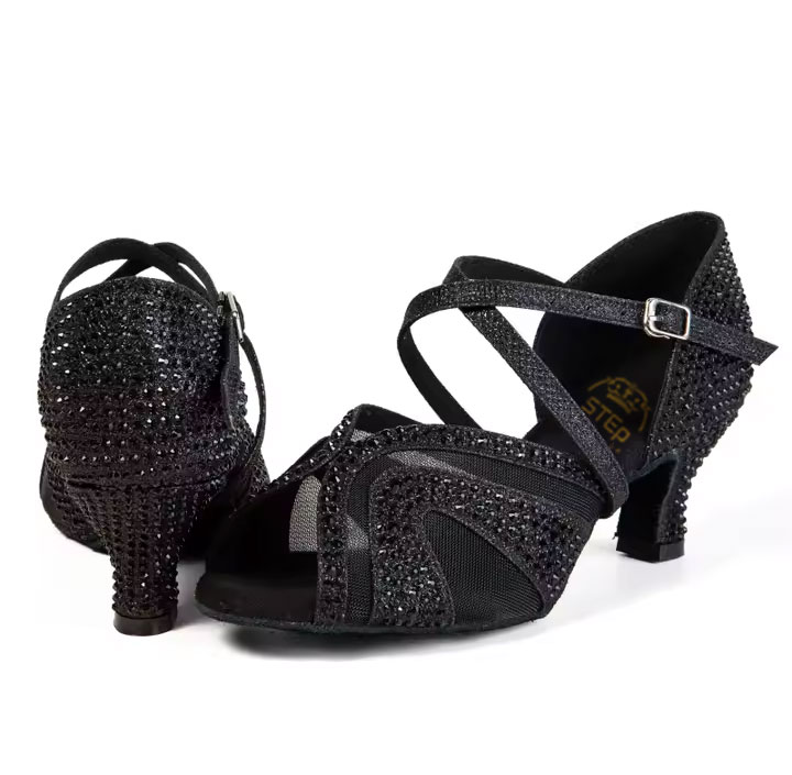 Buty do tańca czarne cyrkonie obcas 5cm - obrazek 2