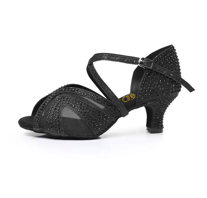 Buty do tańca czarne cyrkonie obcas 5cm - obrazek 3